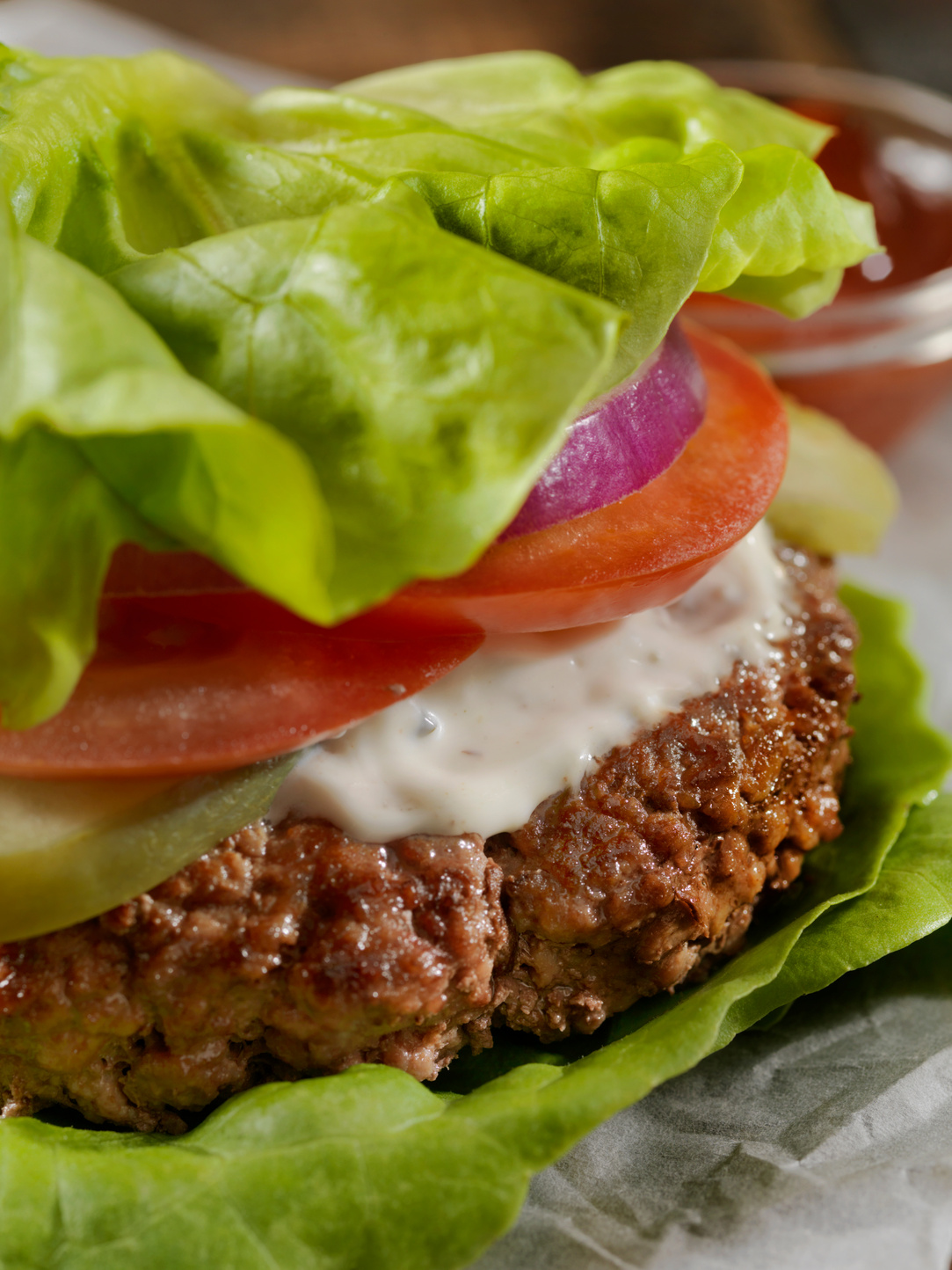 Low Carb - Lettuce Wrap Burger with Sweet Potato Fries